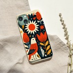 受注生産 iPhoneケース 太陽と花の黒背景民芸柄｜フォークアート FMSY011B
