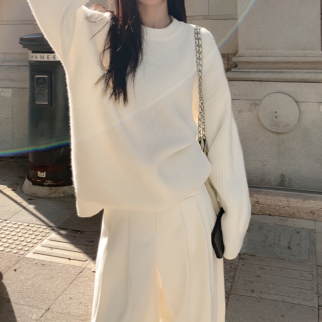 Neck pullover casual style knit sweater【H00251】