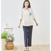 TRUBE ポイント刺繍襟ポケット配色デザインシャツ 【M~L】ホワイト