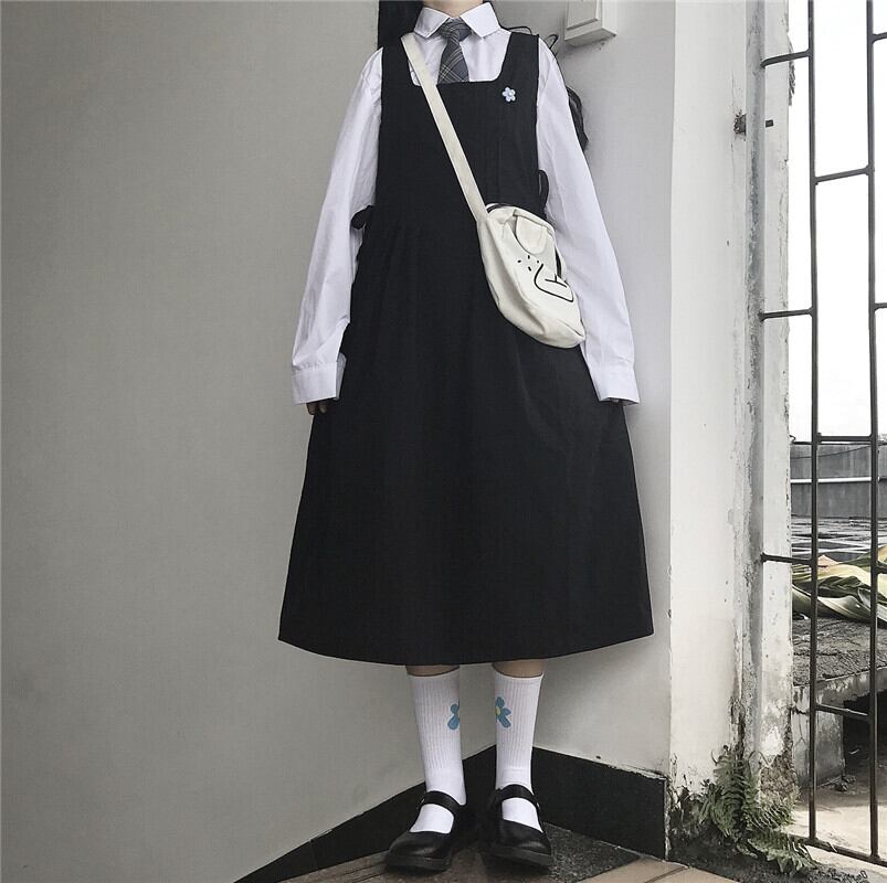2020年春秋新作女性用ルーズスカートサスペンダースカートフレンチドレスカレッジスタイルホワイトシャツ 萌量不足54941073574