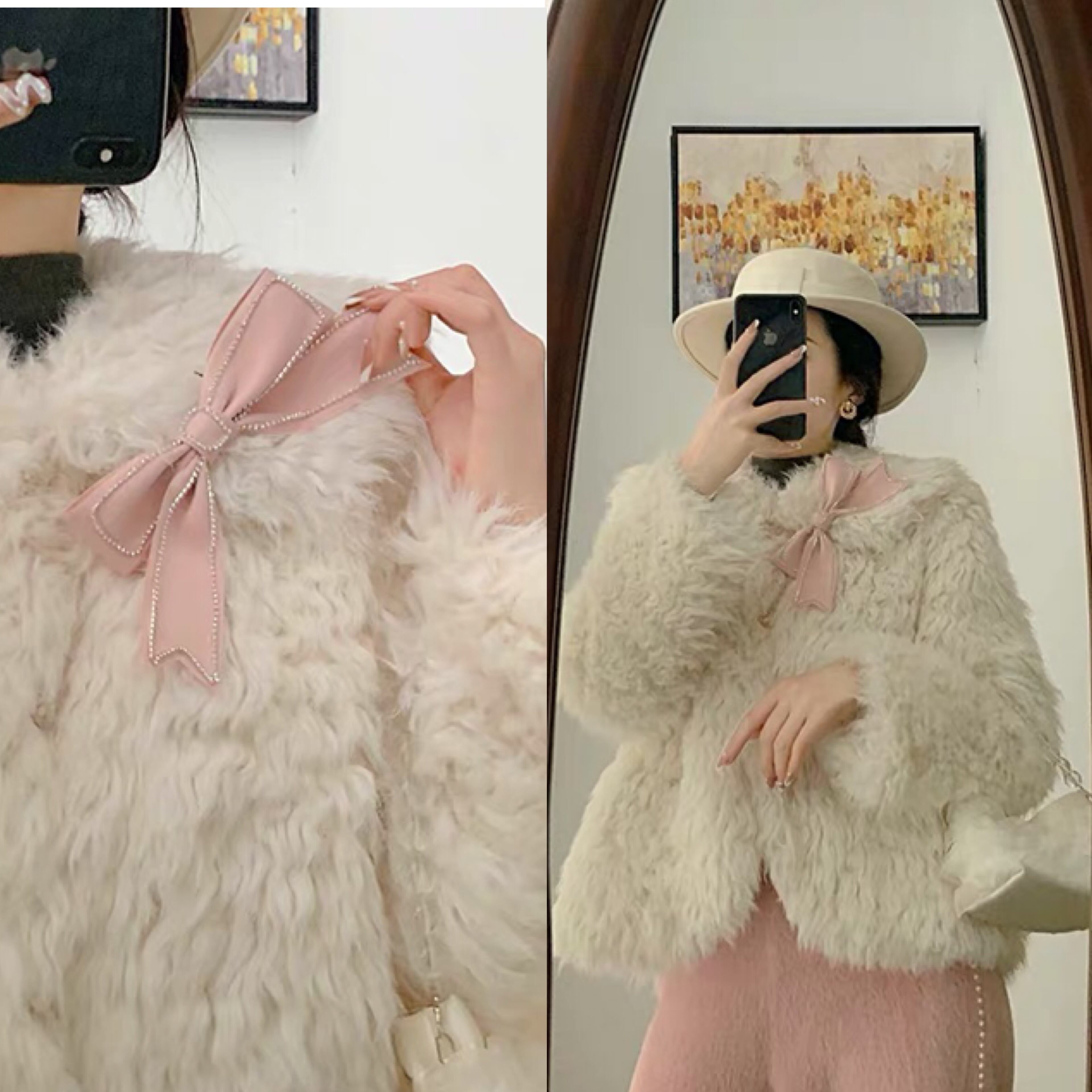 ピンク リボン ファー コート ジャケット アウター | LOVEYsmileSHOP