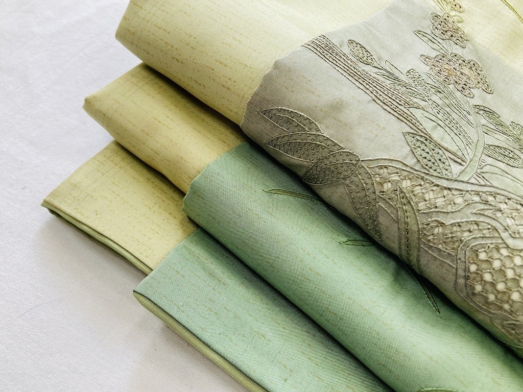 「縁」151ｃｍ～158ｃｍ 刺繍 本場縞大島紬 正絹 Ｌ８１２