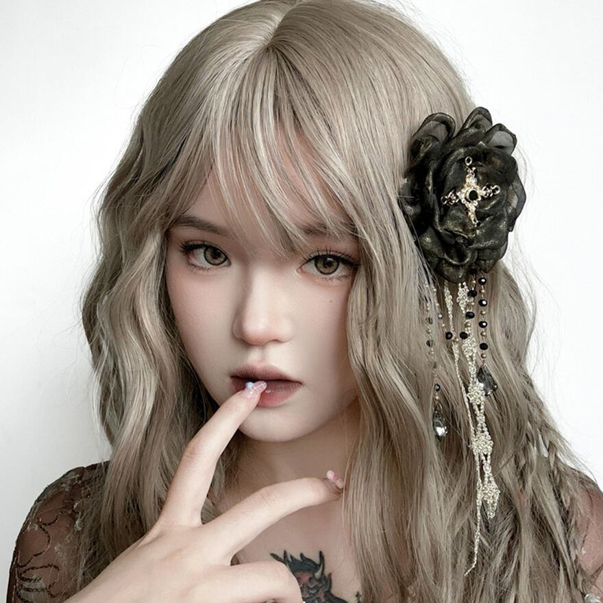 ライブ 推し活に】 ヘアアクセサリー 薔薇 メタルチェーン ビーズ