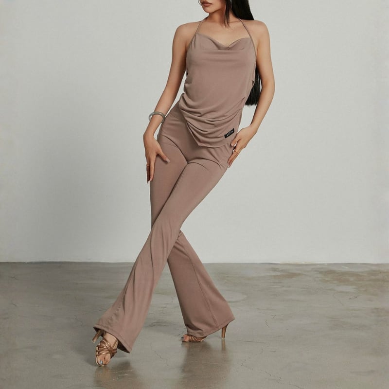 ホローネックドレープ カットアウト キャミソール フレアパンツ SET 2col D00595