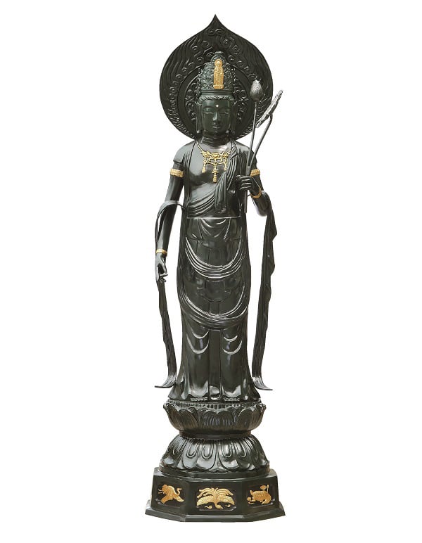 聖観音 火炎光背付 60号 青銅色 般若純一郎作