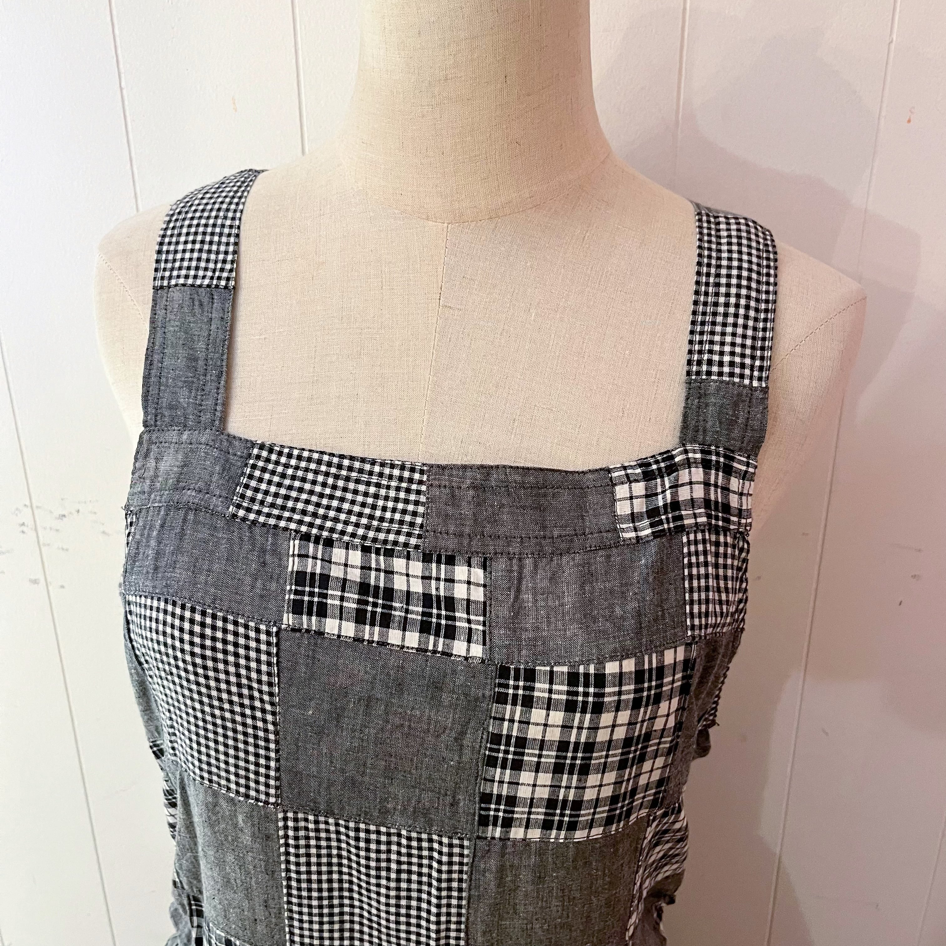 patchwork check apron one-piece