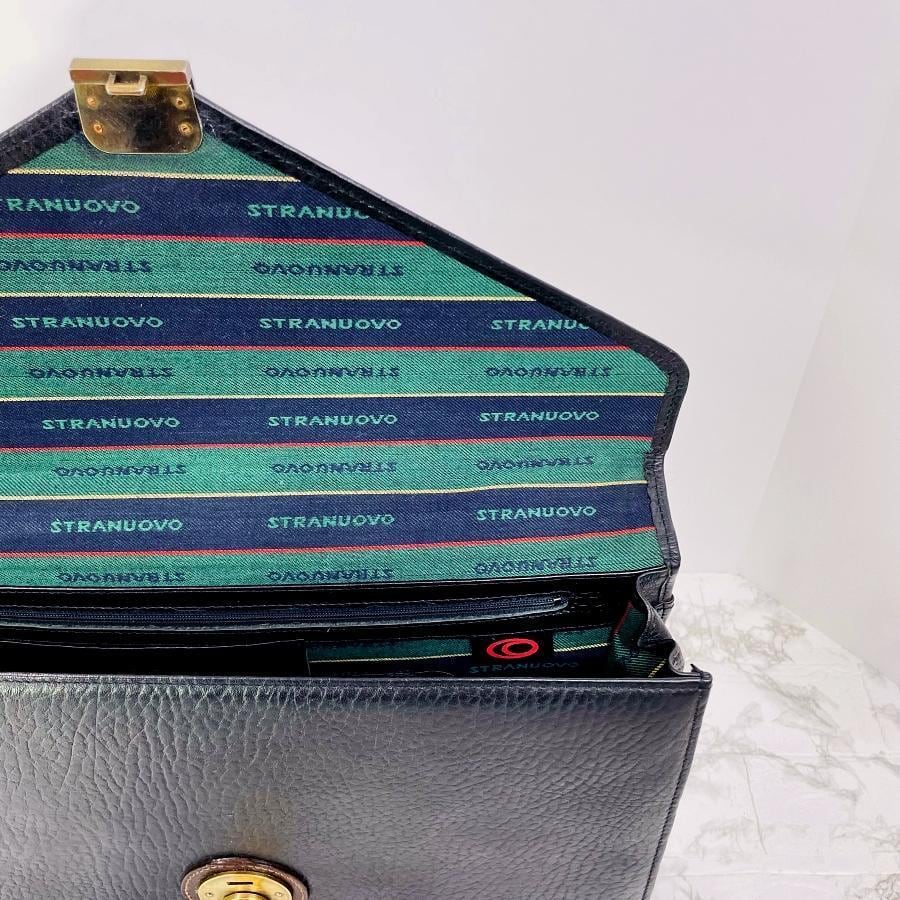 STRANUOVO ブリーフケース 黒 高級 本革 ビジネスバッグ A4収納