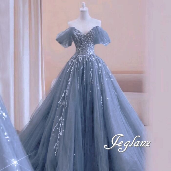 ウエディング カラードレス オフショル 背中リボン チュール(MB091)π