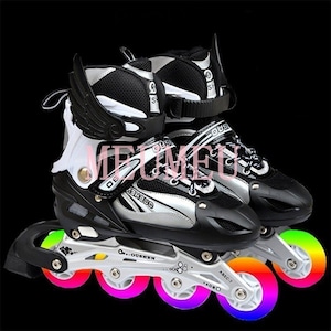 ローラーブレード インラインスケート本体 4色 セット付き 子供/ジュニア用 ウィールが光る 6137