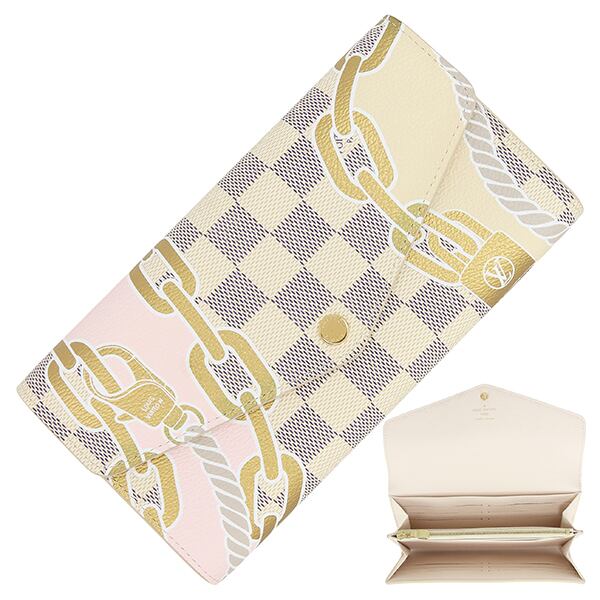 New LOUIS VUITTON ルイヴィトン ポルトフォイユサラNM ダミエアズール ノーティカル オフホワイト ベージュ ピンク 二つ折り長財布 フラップウォレット 新品
