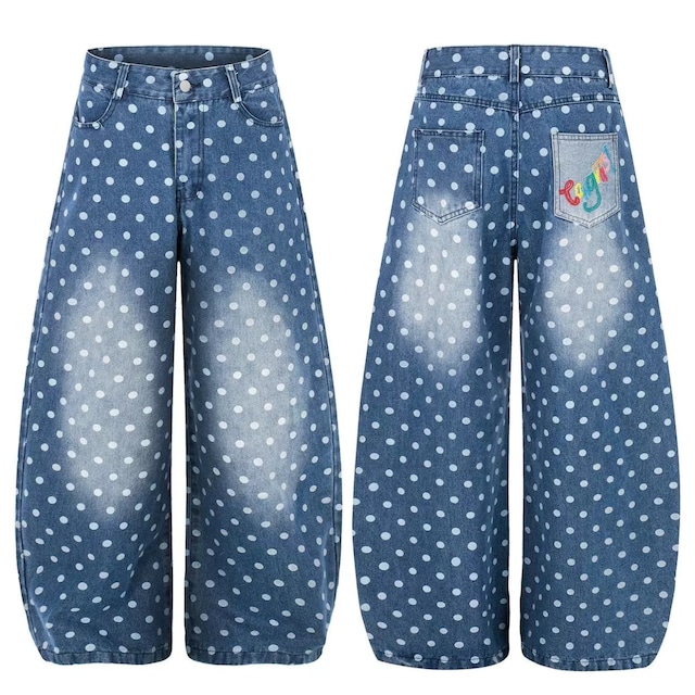 ヴィンテージライクドットパターンデニムパンツ 1col R02527