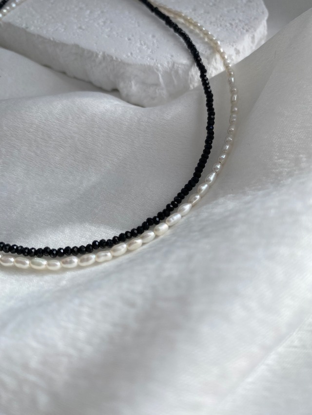 〜ブラックスピネル×淡水パールネックレス〜