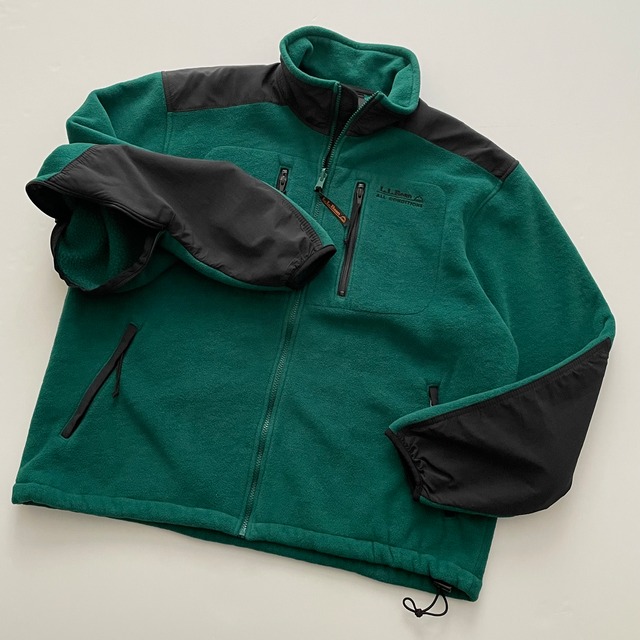 -VINTAGE- L.L. BEAN ALL CONDITIONS FLEECE ZIP UP JACKET -GREEN,BLACK- [L相当]