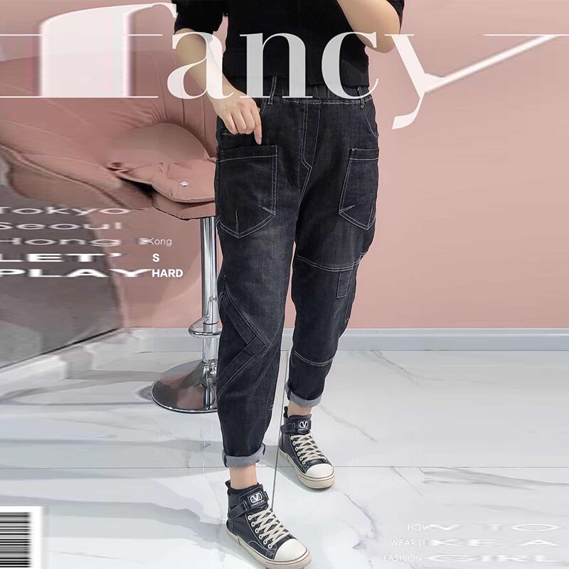 ミックスインプラスサイズ婦人服2020初秋新スタイルクロッチ太もも厚手ストレートジーンズファットmmパンツスリム ミックスインファッション27758627952