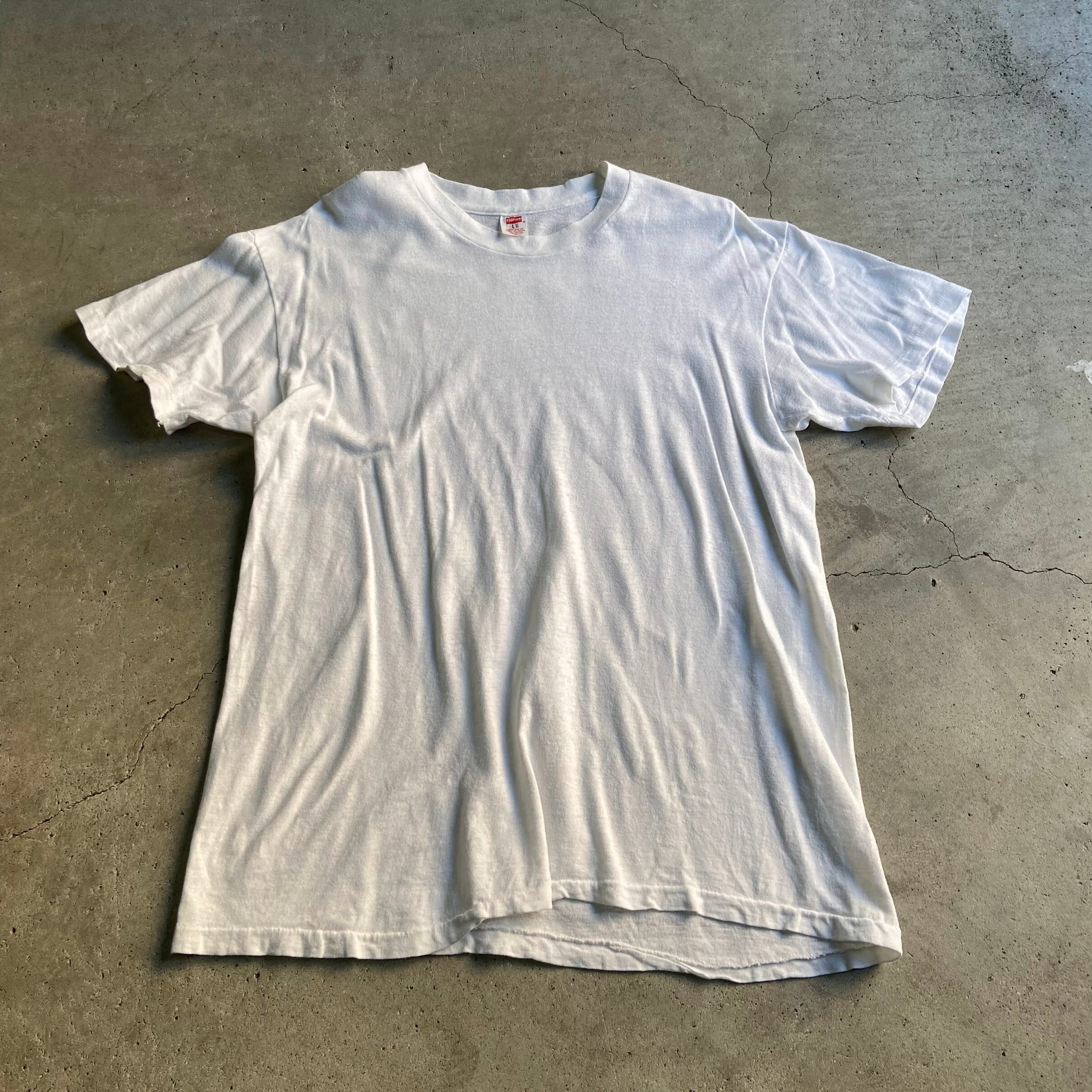 70年代 USA製 Hanes ヘインズ シングルステッチ 無地 Tシャツ メンズL 