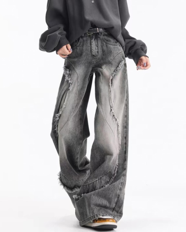 Fringe Curve Wide Denim Pants（2color）［A0411］
