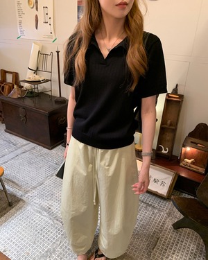 キーネックリブニットポロシャツ 3color A1078