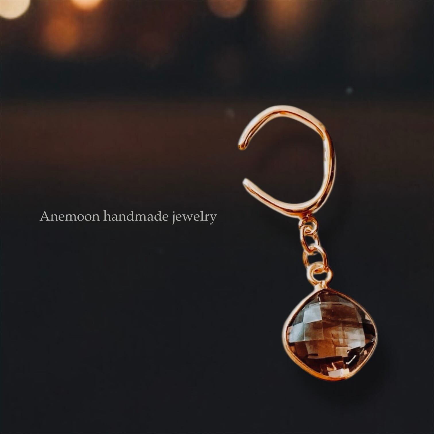 14kgfスモーキークォーツカービングピアス⁄イヤリング 14Kgf No.57