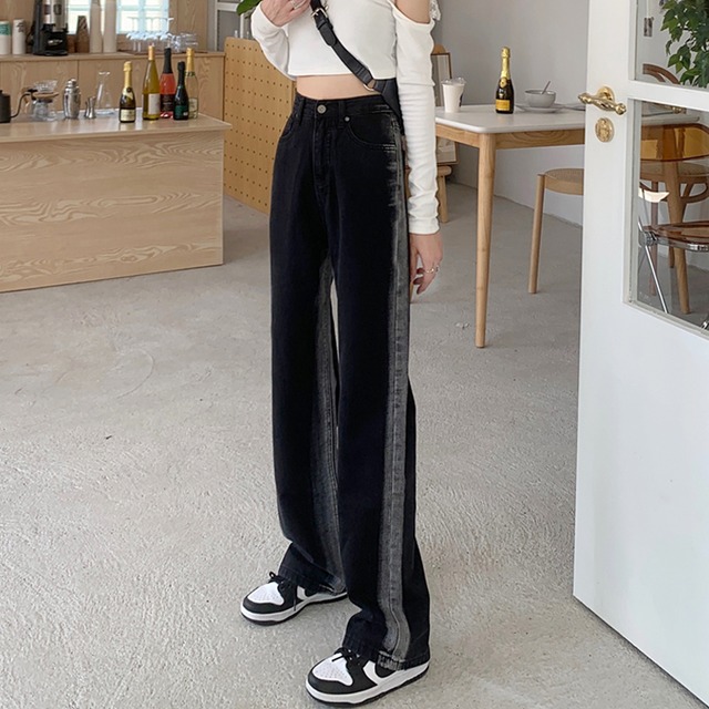 ブラックジーンズ スプリングオータムハイウェストルーズパンツ 春物 秋物 スーパーモール35960359663