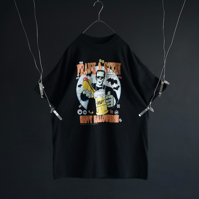 90s' " HARLEY DAVIDSON " Frankenstein print design black cotton Tee