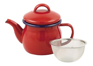 【数量限り】パール金属 ティーポット レッド 580ml ホーロー茶こし付 ジャストサイズ HB-4411