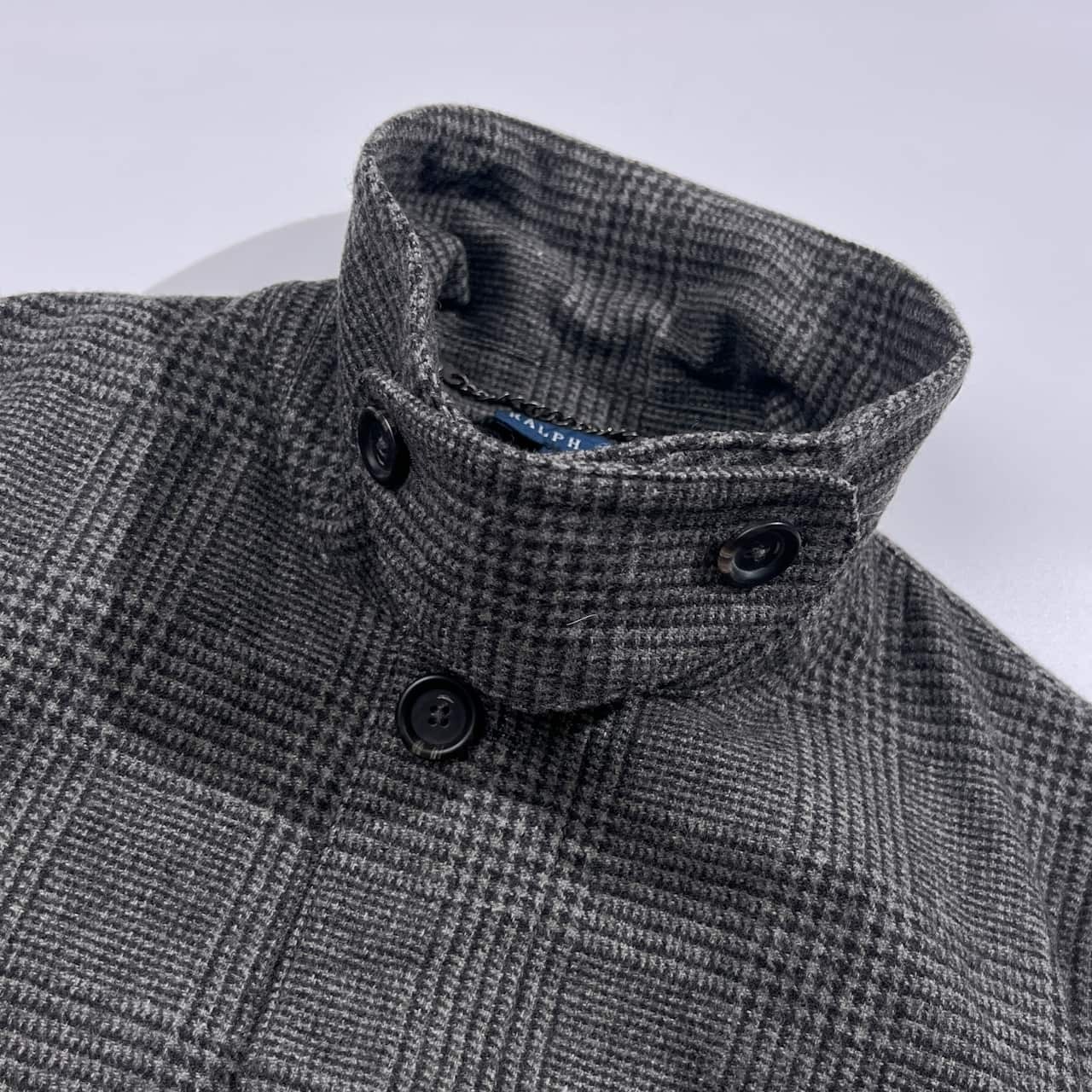 90s 00s イタリア製 RALPH LAUREN ラルフローレン グレンチェック ステンカラーコート XL/グレー系 レディース