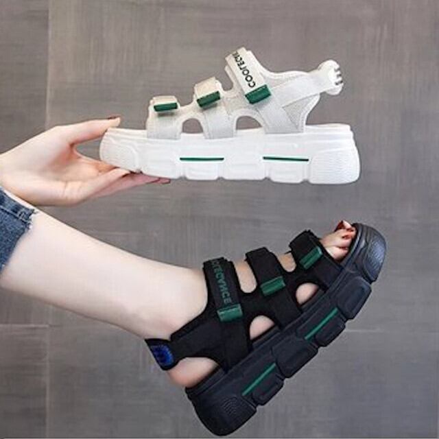 サンダル レディース スポーツサンダル スポサン 厚底 ブラック/ホワイト 22cm/22.5cm/23cm/23.5cm/24cm/24.5cm/25cm