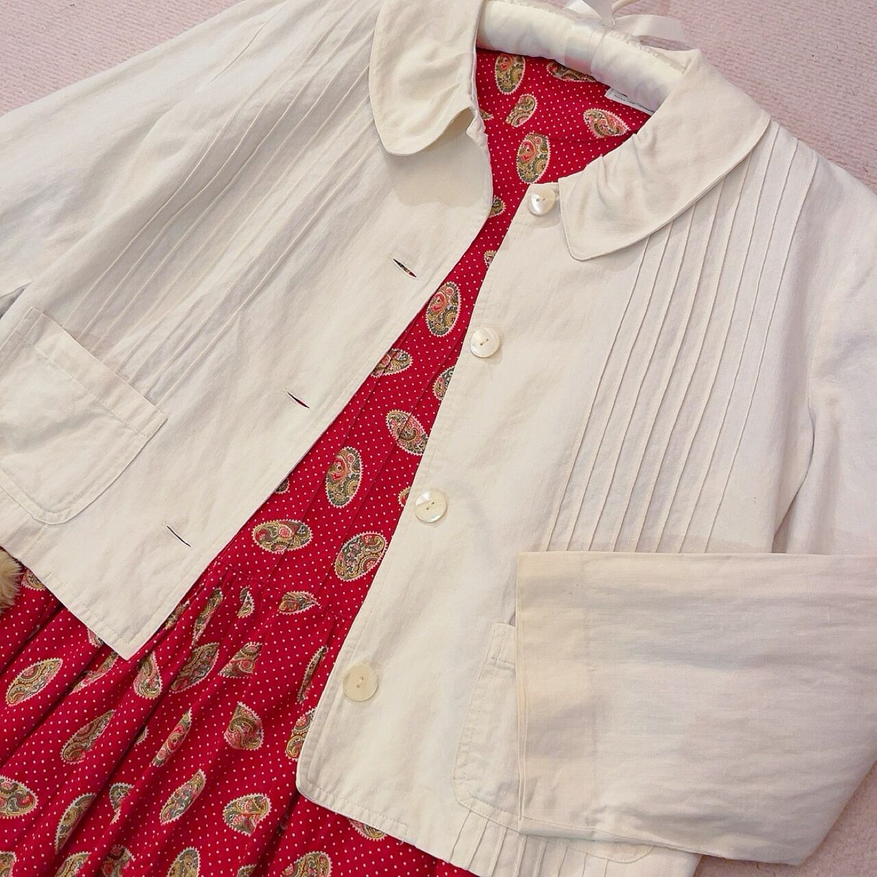 red paisley dot back button one-piece