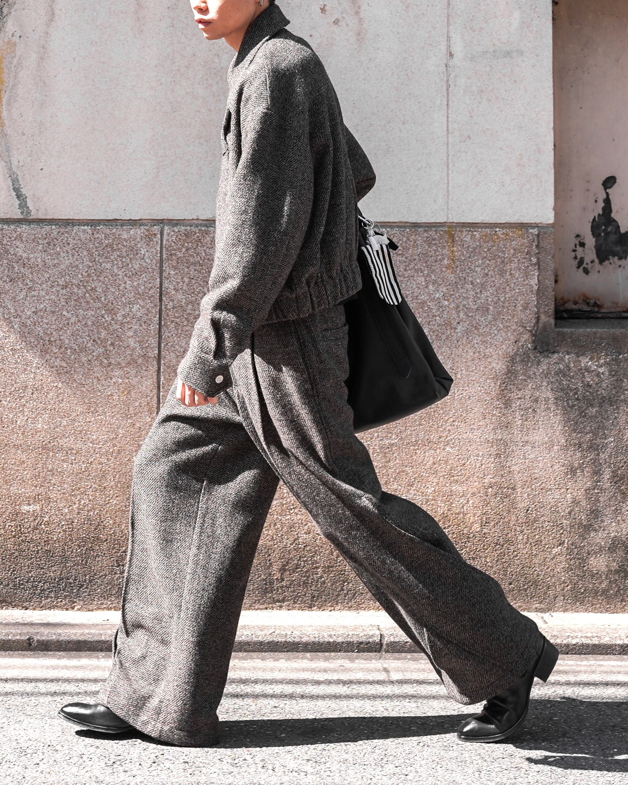 NULLUS AW25 WOOLEN INTERTWINED STRUCTURE TAILORED WIDE TROUSERS