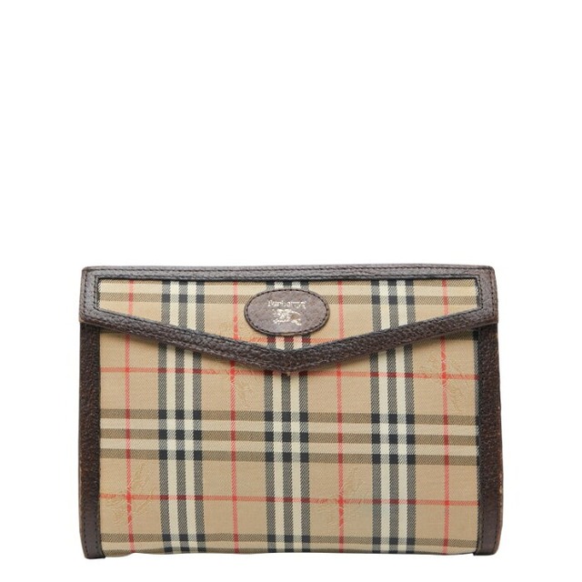 バーバリー ノバチェック シャドーホース ポーチ ベージュ ブラウン キャンバス レザー レディース BURBERRY 【中古】