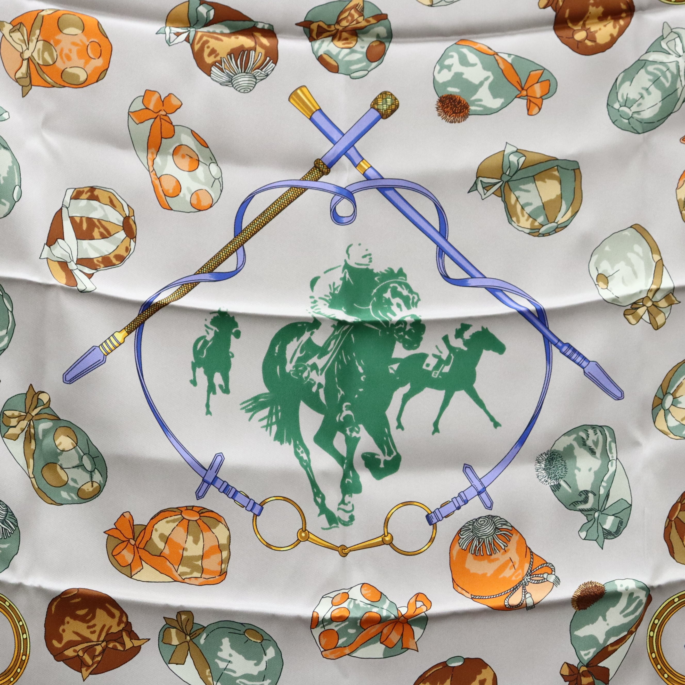 HERMES 美品 エルメス カレ70 JOCKEY 騎手 オレンジ シルク スカーフ