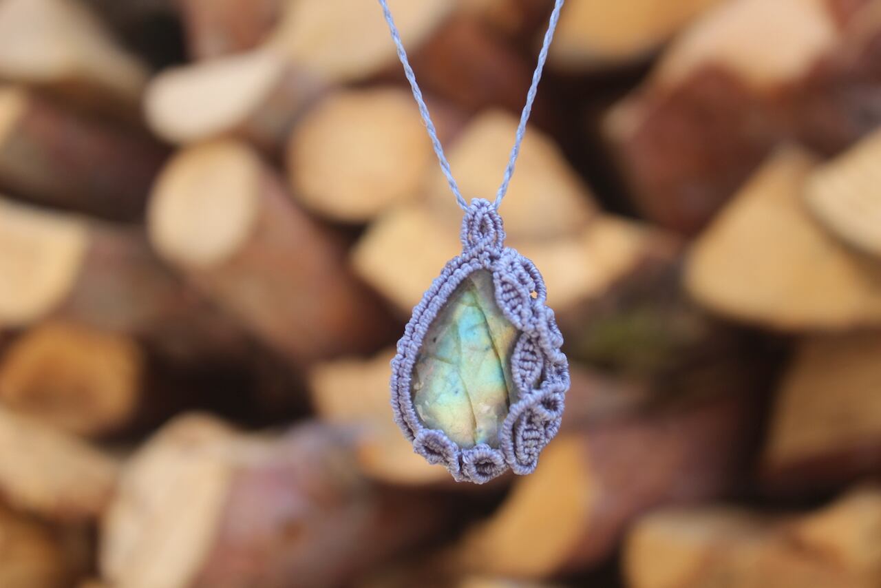 Multi color Labradorite micro macrame pendant
