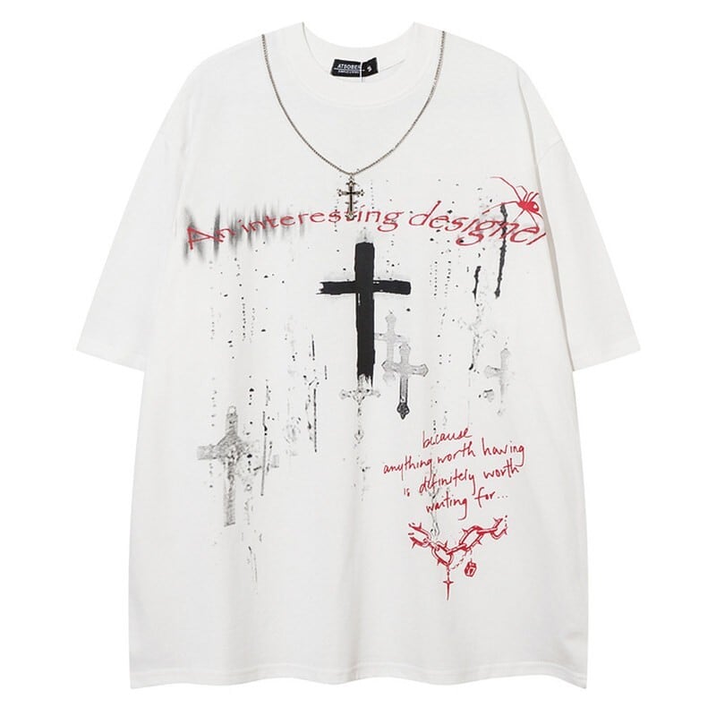Gothic print wide t-shirt r0110