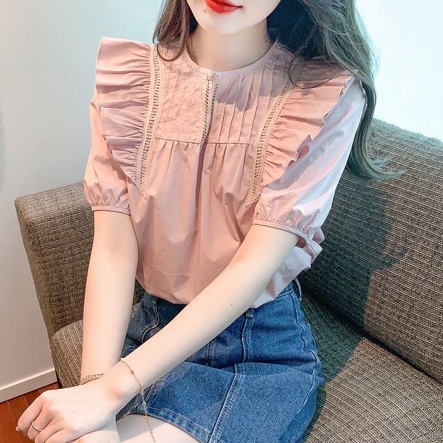 トップス レディース シャツ ブラウス S M L XL 2XL 半袖 ネルシャツ フリル メロウ リボン クルーネック ノーカラー プルオーバー ピンク ニュアンスカラー 襟付き かわいい 大人可愛い シンプル カジュアル 大人 おしゃれ お洒落 かっこいい レトロ ガーリー リラックス ナチュラル こなれ感 ラフ ゆったり ゆる 春 秋 冬 10代 20代 30代 通勤 OL 通学 ママ デート お出かけ 女子会 休日 旅行 着回し 普段使い 重ね着 韓国系 送料無料