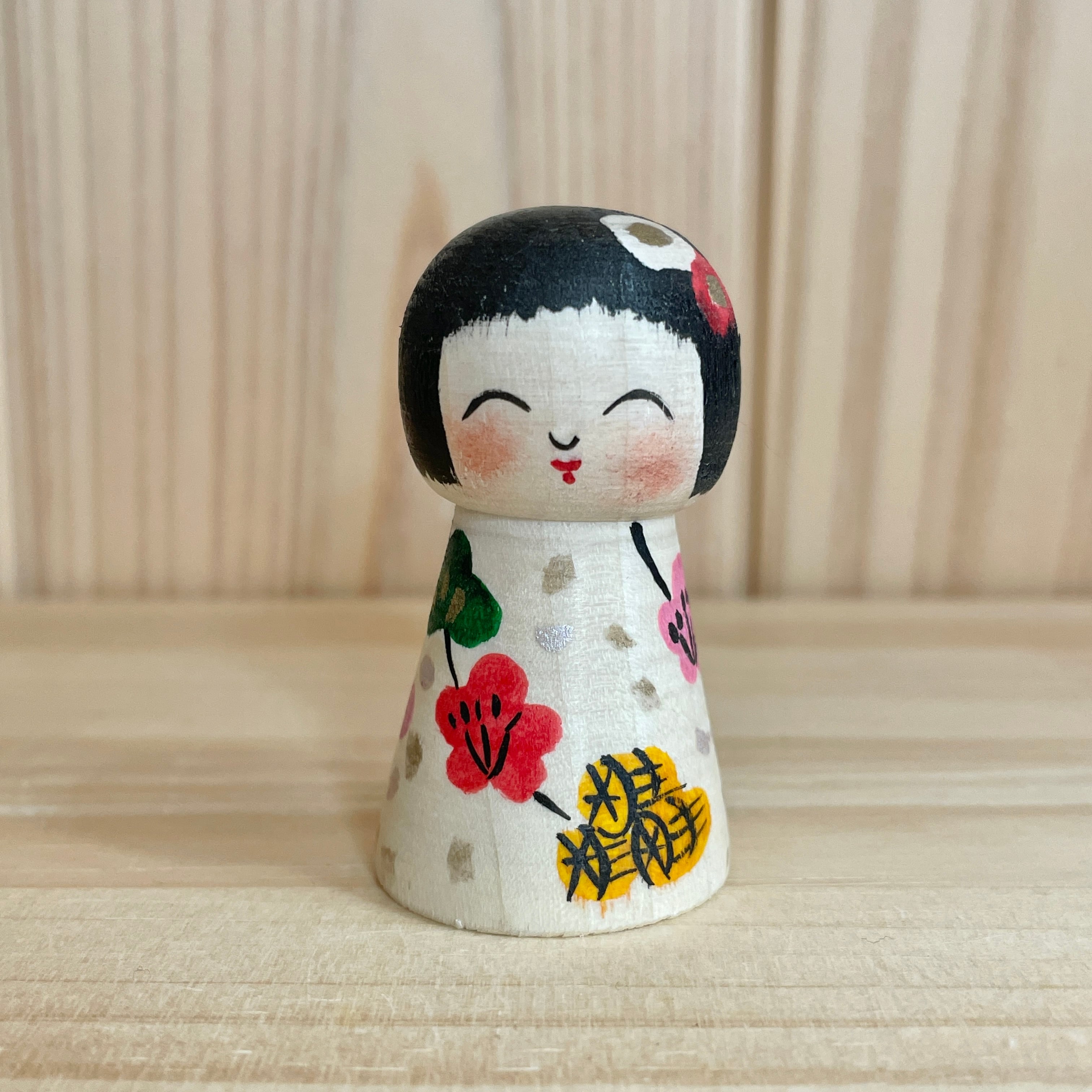 佐藤英裕工人：遠刈田系】えじこ こけし ろくろ線模様①：2.5寸 7.5cm