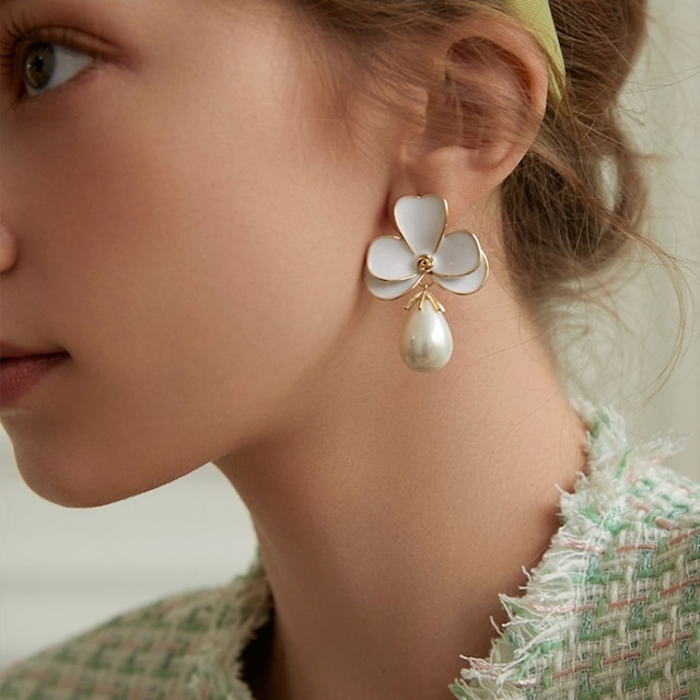 Flower drop pearl earrings　M145