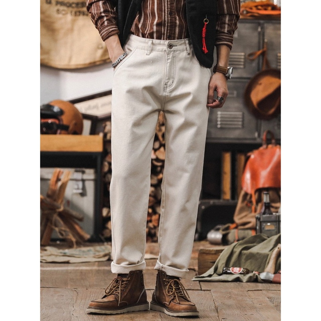 cotton ankle-length straight pants ◇H0794