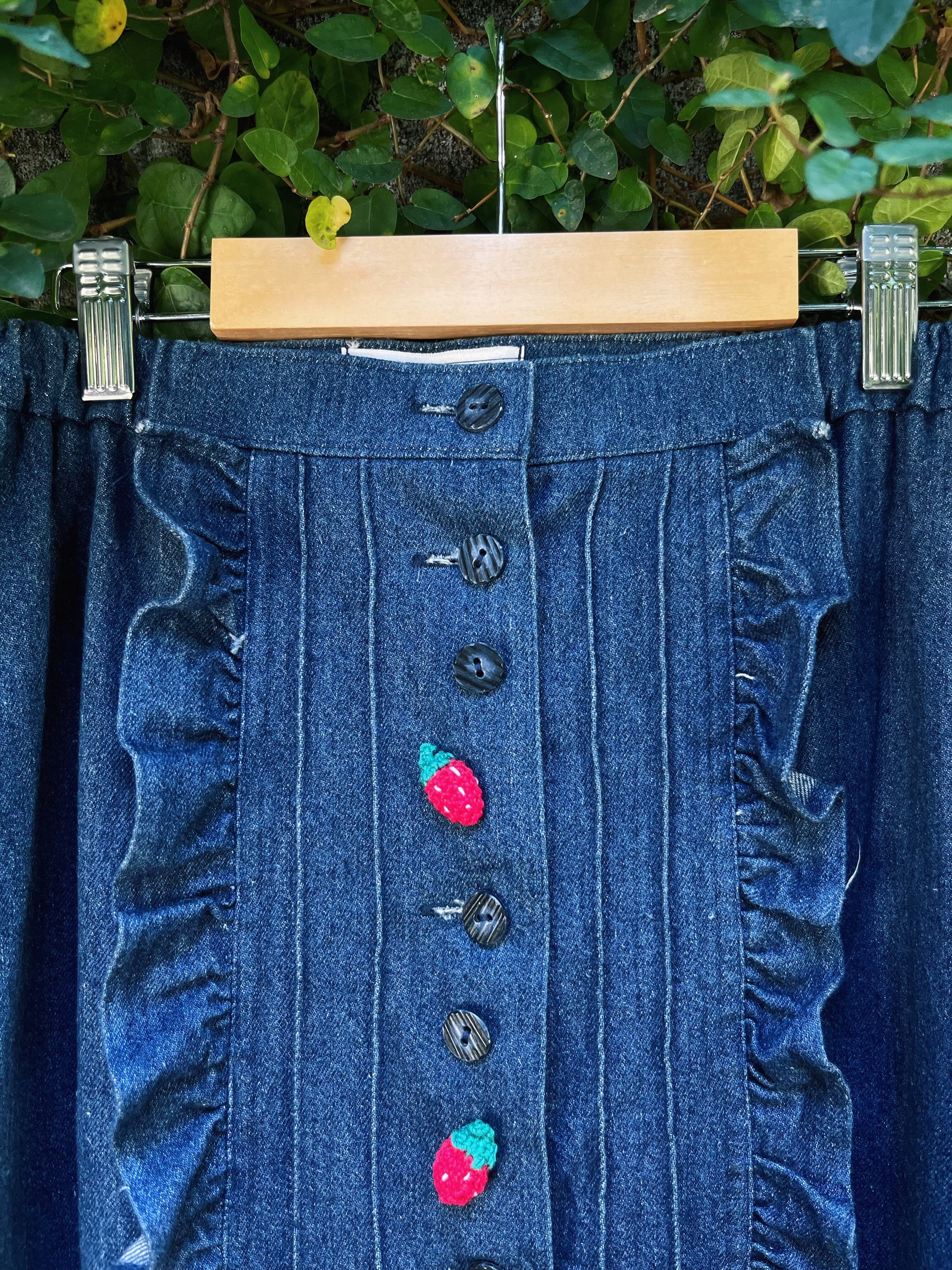 remake ✂︎ strawberry picking denim frill skirt