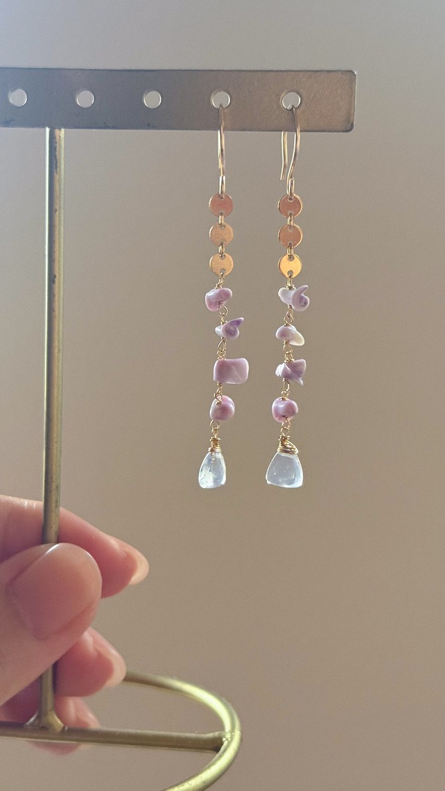 パープルシェルロングピアス
