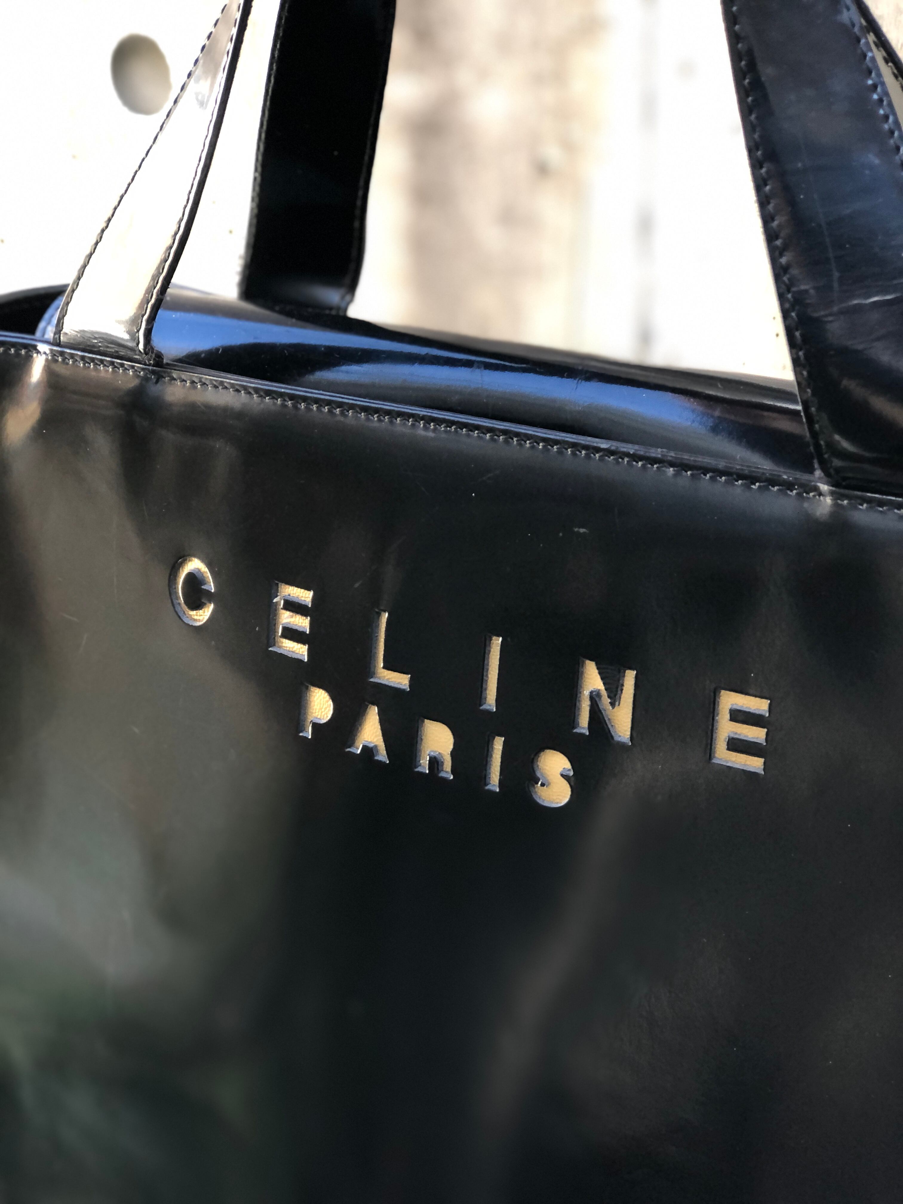 CELINE セリーヌ ロゴ カットアウト ハンドバッグ ブラック vintage