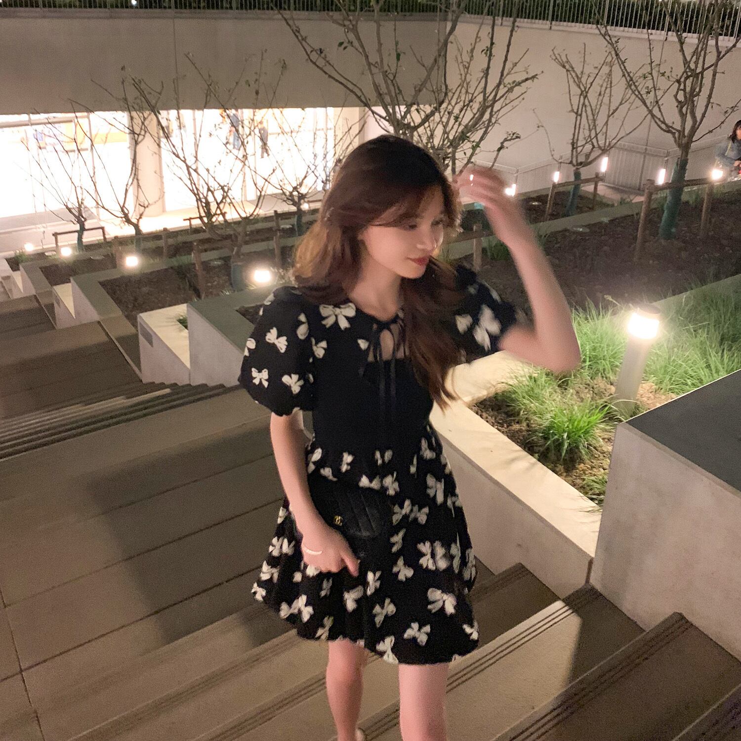 スタンダードスタイルフローラルドレス サマーウェスト薄手ブラックスカート レトロ 夏物 花柄 6Du_Shop_Women51614073762