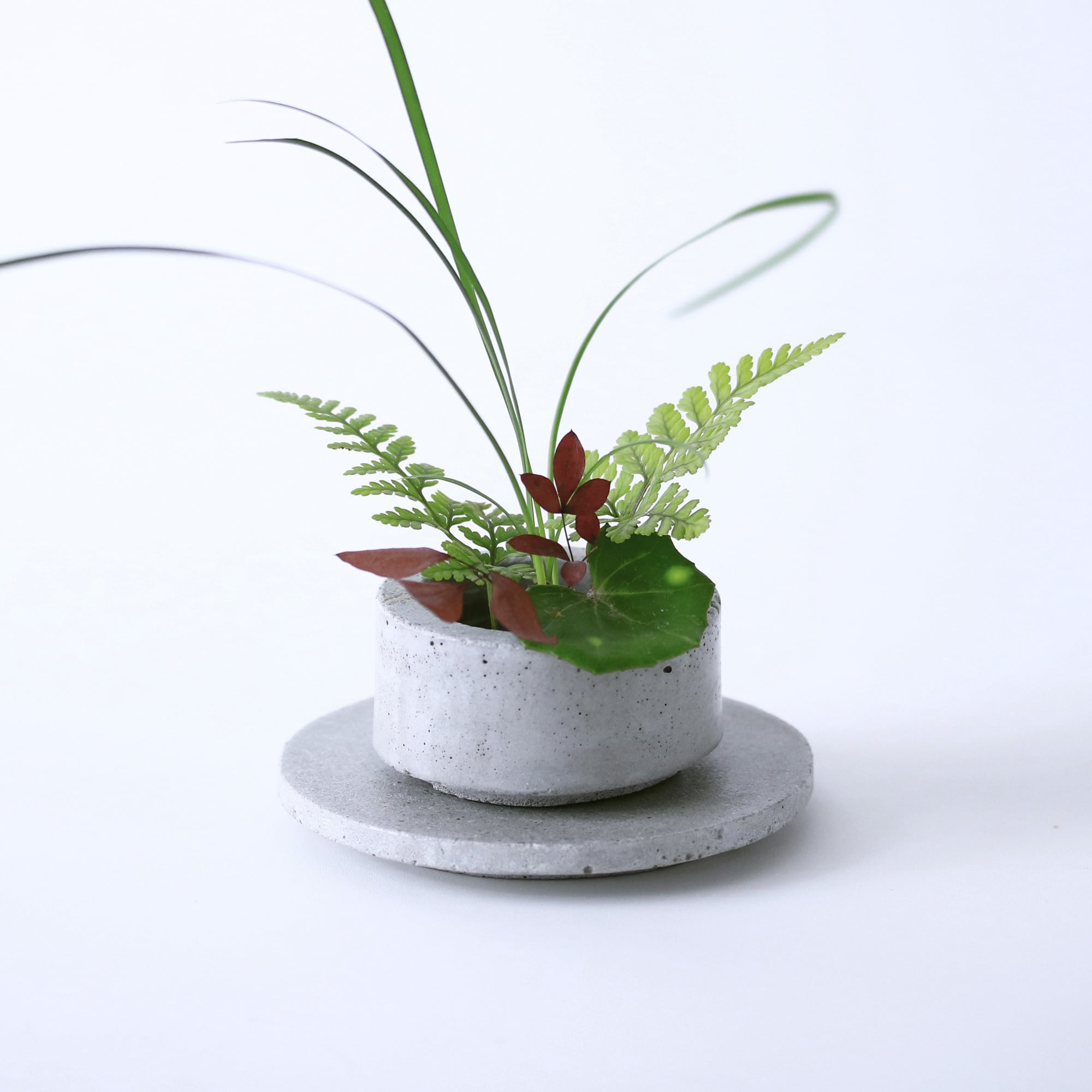 生け花用｜ミニ花器・剣山・円形花台の3点セット 】ライトグレー