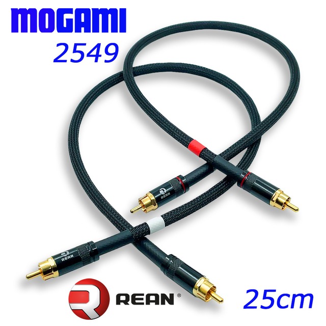 MOGAMI 2549 RCAオーディオラインケーブル 2本セット  |  編組チューブ  | REAN (NEUTRIK) NYS366BG採用 | 2芯OFC無酸素銅 |Kester44ハンダ結線【最高の音質と信頼性】25cm