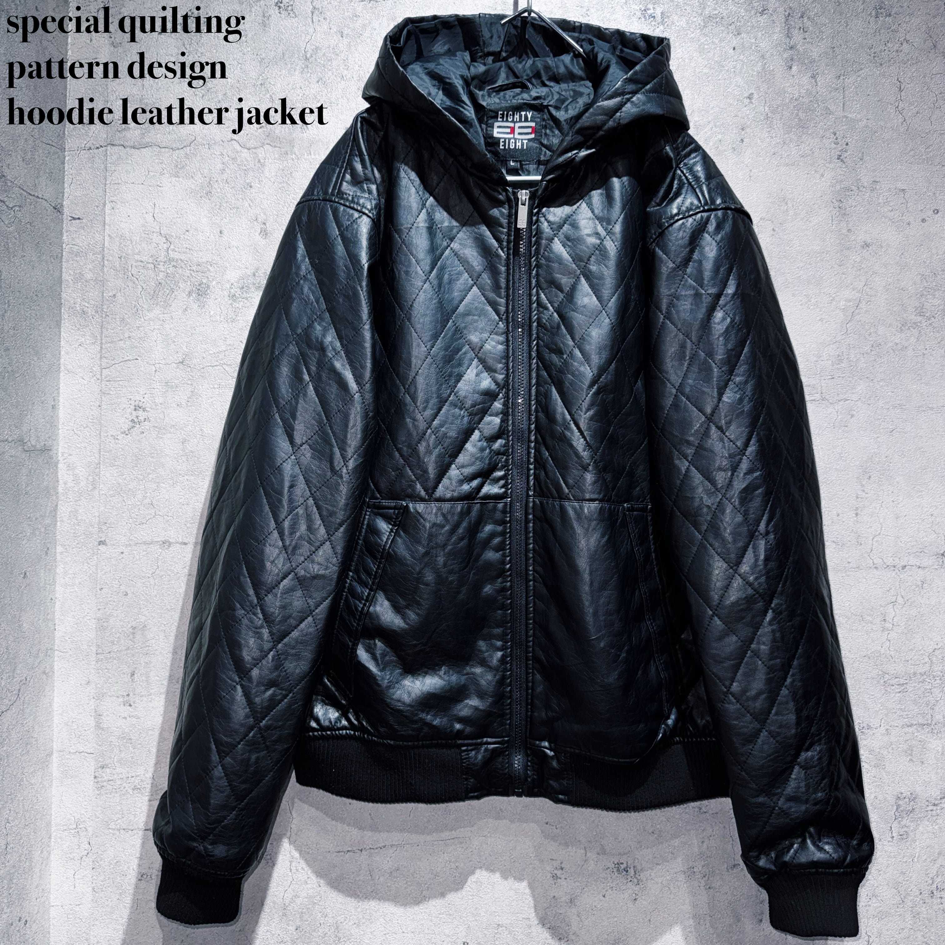 special quilting pattern design hoodie leather jacket