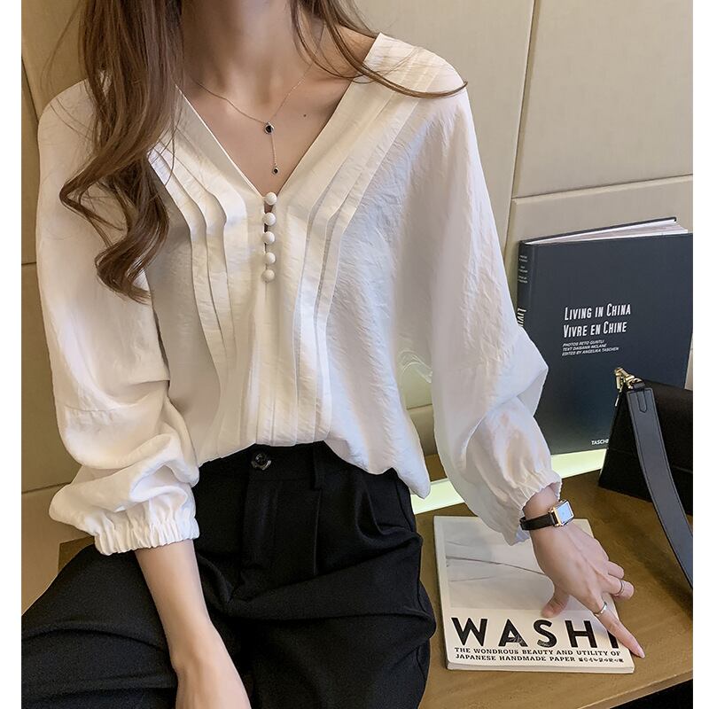 通勤シャツ Vネック ブラウス 長袖 人気ブラウス レディーストップス 2022年新作