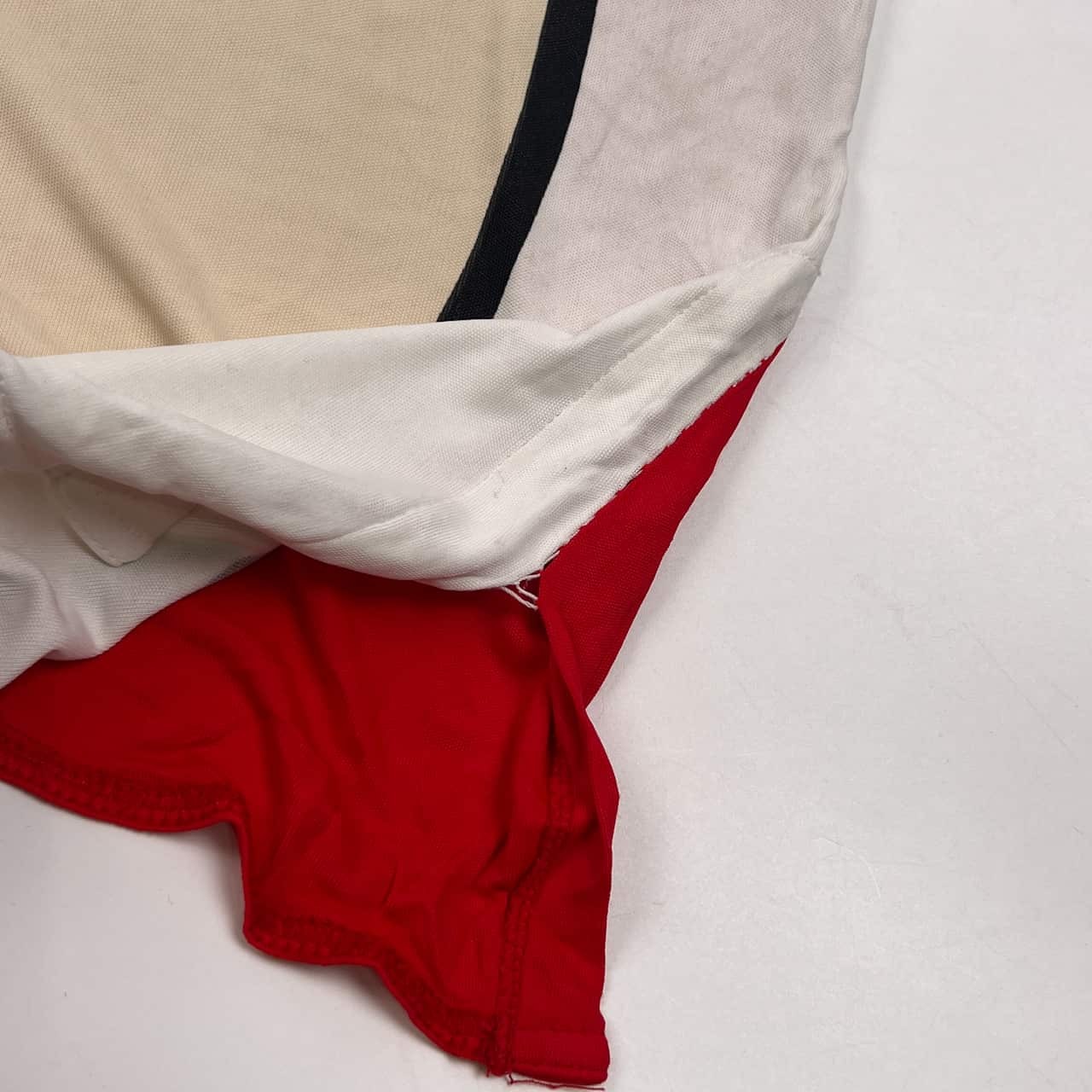 イタリア製 CASTELBAJAC カステルバジャッック 袖メッシュ キャラデザイン チュニック丈 レーヨン シャツ カットソー /ホワイト×レッド系 ゴルフ