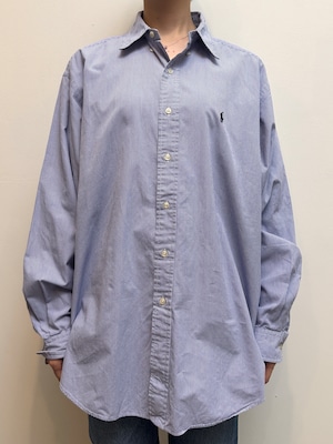 BL18-22 USED Ralph Lauren CHECK SHIRT "L" -BLUE-