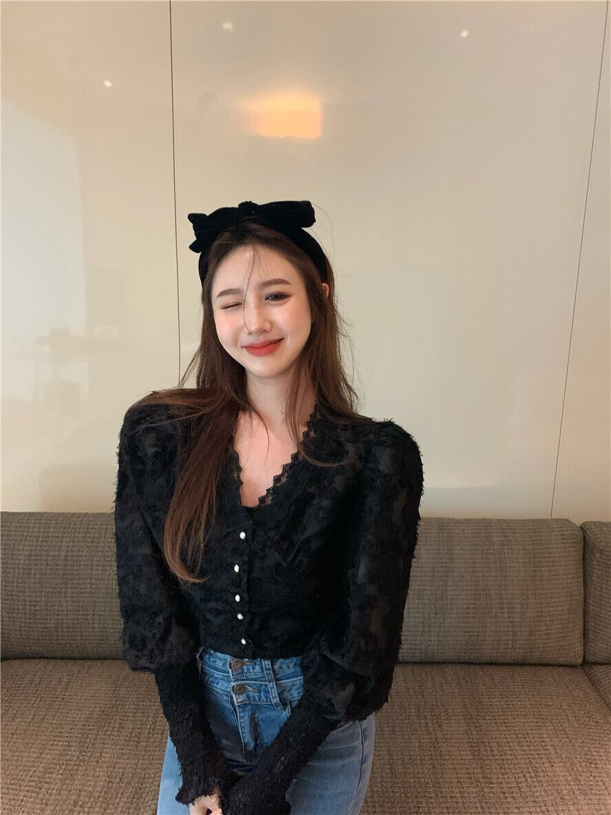 レースシフォンスプリングトップス ロング 春物 ブラックストロベリース11862886994