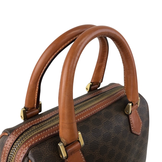 CELINE セリーヌ マカダム ショルダーバッグ ブラウン ブラゾン型押し PVC 2WAY ミニボストン vintage ヴィンテージ オールド 2kpnhi