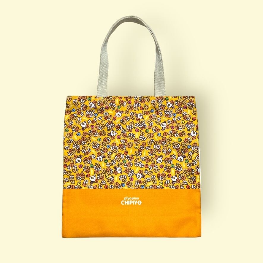 ちぴよ 手提げ袋(フラワー、オレンジ、縦)